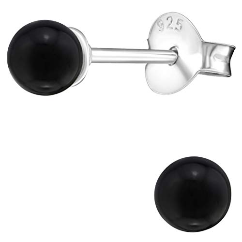 JAYARE Perlenohrringe Mädchen – 925 Silber Ohrstecker mit 4 mm schwarze Perlen – Kinderschmuck Geschenk – Kleine Ohrringe für Kinder – Mädchen Schmuck ab 6 Jahren von JAYARE