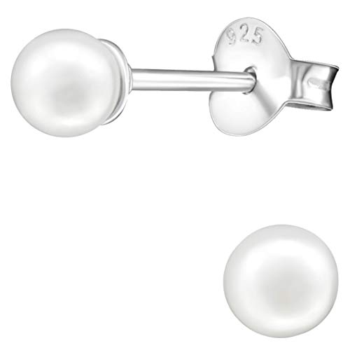 JAYARE Perlenohrringe Mädchen – 925 Silber Ohrstecker mit 4 mm weiße Perlen – Kinderschmuck Geschenk – Kleine Ohrringe für Kinder – Mädchen Schmuck ab 6 Jahren von JAYARE