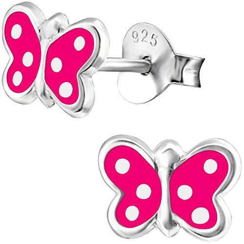 JAYARE Mädchen Ohrringe Schmetterling Pink 925 Sterling Silber 5 x 8 mm Kinder Ohrstecker Mädchenohrringe Kinderohrstecker von JAYARE