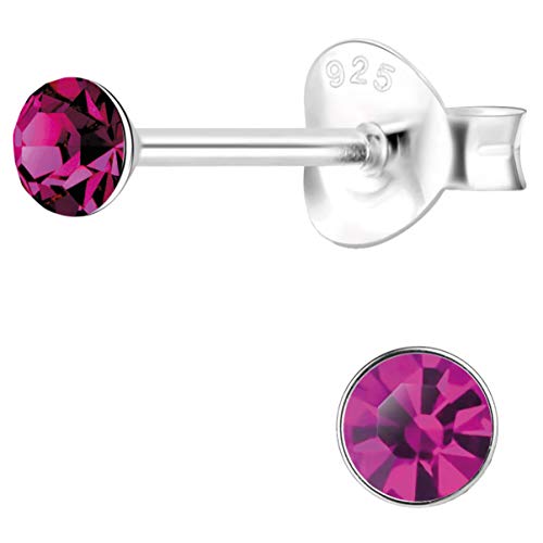 JAYARE Ohrringe Mädchen 925 Sterling Silber Glitzer-Kristall 3 mm Pink Ohrstecker Kinder Kinderohrringe Mädchenohrstecker von JAYARE