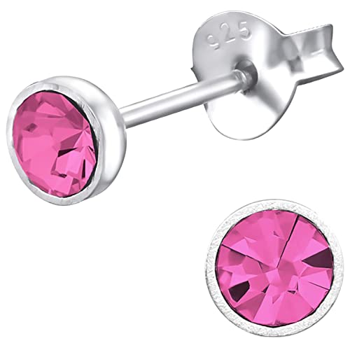 JAYARE Kinderohrringe Silber 925 Mädchen Ohrstecker - 4 mm rosa - Kinder Ohrringe mit runden Zirkonia Kristallen von JAYARE