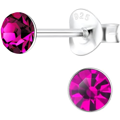 JAYARE Kinderohrringe Silber 925 Mädchen Ohrstecker 4mm Glitzer-Kristalle pink Kinder runde Ohrringe von JAYARE