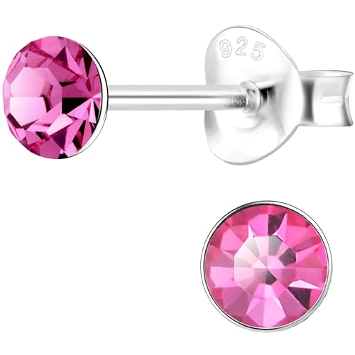 JAYARE Kinderohrringe Silber 925 Mädchen Ohrstecker 4mm Glitzer-Kristalle rosa Kinder runde Ohrringe von JAYARE