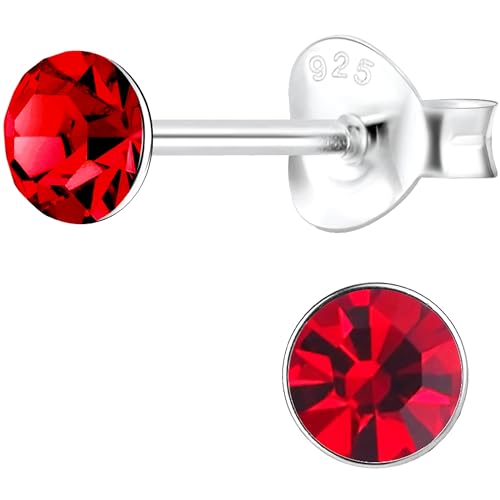 JAYARE Kinderohrringe Silber 925 Mädchen Ohrstecker 4mm Glitzer-Kristalle rot Kinder runde Ohrringe von JAYARE