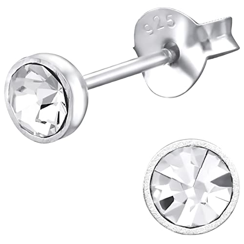 JAYARE Kinderohrringe Silber 925 Mädchen Ohrstecker - 4 mm kristall-weiß - Kinder Ohrringe mit runden Zirkonia Kristallen von JAYARE