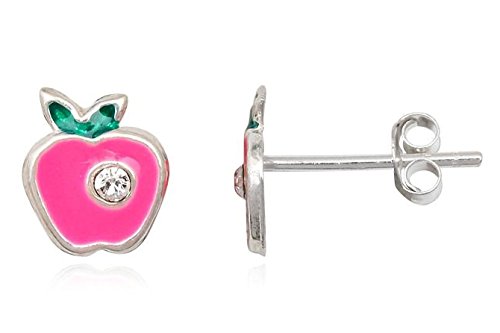 JAYARE Ohrringe Mädchen Apfel Äpfel 925 Sterling Silber Glitzer-Kristalle rosa-pink Kinder Ohrstecker von JAYARE