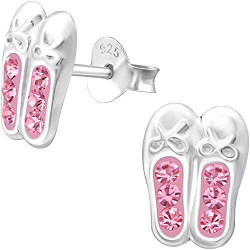 JAYARE Kinder Ohrringe Mädchen Ballerina-Schuhe Ohrstecker Silber 925 Sterling Ballett Stecker Glitzer-Kristalle rosa pink von JAYARE