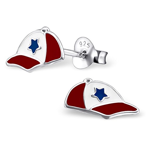 JAYARE Ohrringe Mädchen Basecap Mütze 925 Sterling Silber rot Kinder Ohrstecker von JAYARE