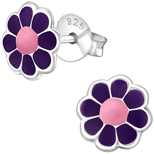 JAYARE Ohrringe Mädchen Blüte Blume 925 Sterling Silber rosa pink lila 7 mm Kinder Ohrstecker Mädchenohrstecker Kinderohrringe von JAYARE