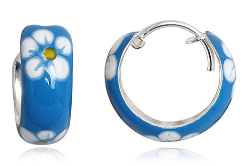 JAYARE Ohrringe Mädchen Blume Blüte 925 Sterling Silber blau Kinder Creolen von JAYARE