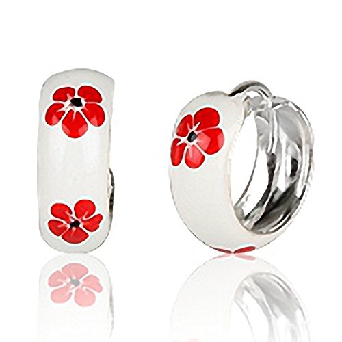 JAYARE Ohrringe Mädchen Blume Blüte 925 Sterling Silber rot Kinder Creolen von JAYARE