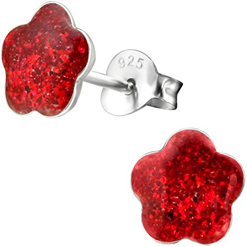 JAYARE Ohrringe Mädchen Blume Blüte 925 Sterling Silber rot Kinder Ohrstecker von JAYARE