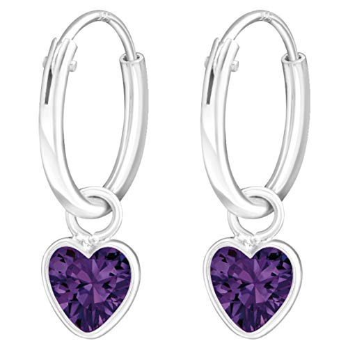 JAYARE Ohrringe Mädchen Creole Herz 925 Sterling Silber Zirkonia Amethyst-lila Kinder Mädchenohrringe Kinderohrringe von JAYARE