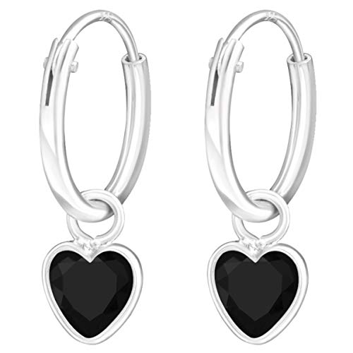 JAYARE Ohrringe Mädchen Creole Herz 925 Sterling Silber Zirkonia Onyx-schwarz Kinder Mädchenohrringe Kinderohrringe von JAYARE