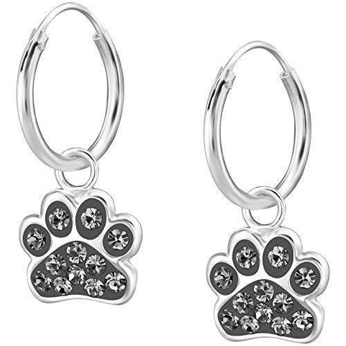 JAYARE Ohrringe Mädchen Creole Hunde Pfoten 925 Sterling Silber Glitzer Hundepfote Kinderohrringe Kinder Katzen Mädchenohrringe von JAYARE