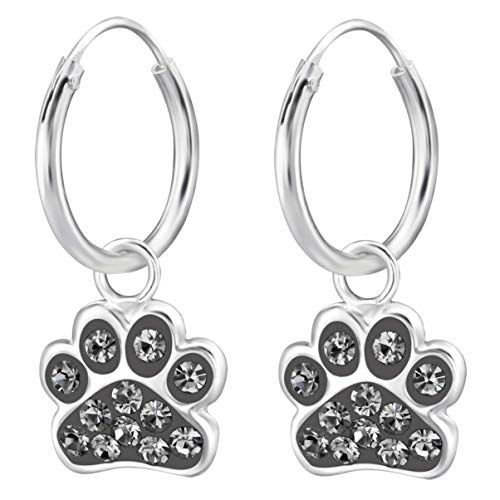 JAYARE Ohrringe Mädchen Creole Hunde Pfoten 925 Sterling Silber Glitzer Hundepfote Kinderohrringe Kinder Katzen Mädchenohrringe von JAYARE