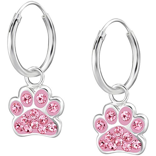 JAYARE Ohrringe Mädchen Creole Hunde Pfoten 925 Sterling Silber Glitzer Hundepfote Kinderohrringe Kinder Katzen Mädchenohrringe von JAYARE