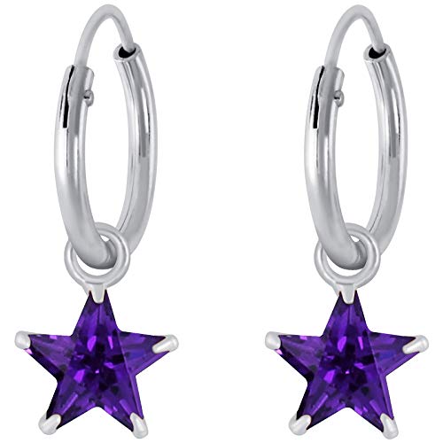 JAYARE Ohrringe Mädchen Creolen 925 Sterling Silber Stern Zirkonia Lila Kinderohrringe Mädchenohrstecker Kinder von JAYARE