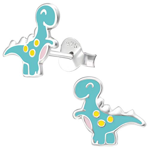 JAYARE Dinosaurier Kinderohrringe Silber 925 Mädchen Ohrstecker - Dino Ohrringe für Kinder - grün blau türkis von JAYARE