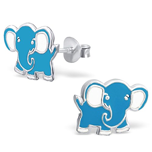 JAYARE Ohrringe Mädchen Elefanten 925 Sterling Silber blau Kinder Ohrstecker von JAYARE