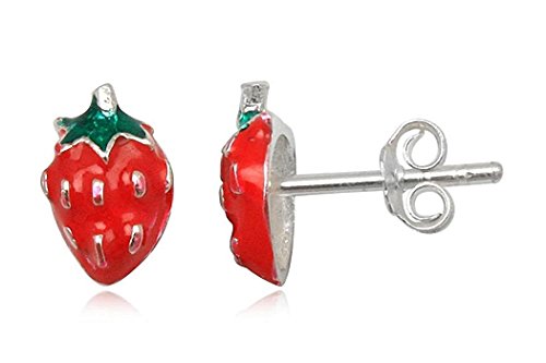 JAYARE Ohrringe Mädchen Erdbeeren 925 Sterling Silber rot Kinder Ohrstecker von JAYARE