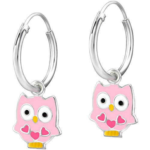 JAYARE Ohrringe Mädchen Eulen 925 Sterling Silber rosa-pink Kinder Creolen von JAYARE