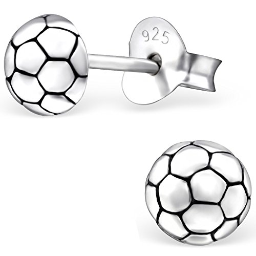 JAYARE Ohrringe Mädchen Fussball Ball 925 Sterling Silber oxidiert Kinder Ohrstecker von JAYARE