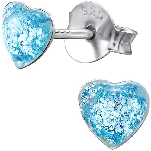 JAYARE Ohrringe Mädchen Herz 925 Sterling Silber blau Kinder Ohrstecker von JAYARE