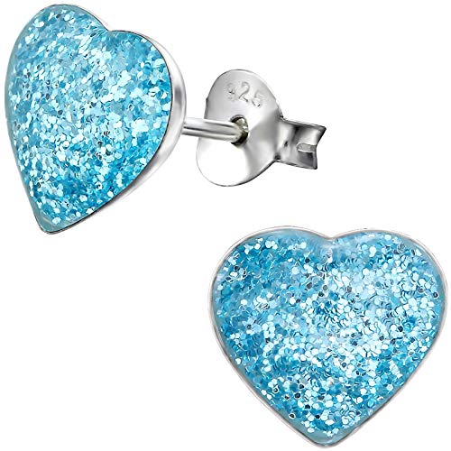 JAYARE Ohrringe Mädchen Herz 925 Sterling Silber hell-blau Kinder Ohrstecker von JAYARE