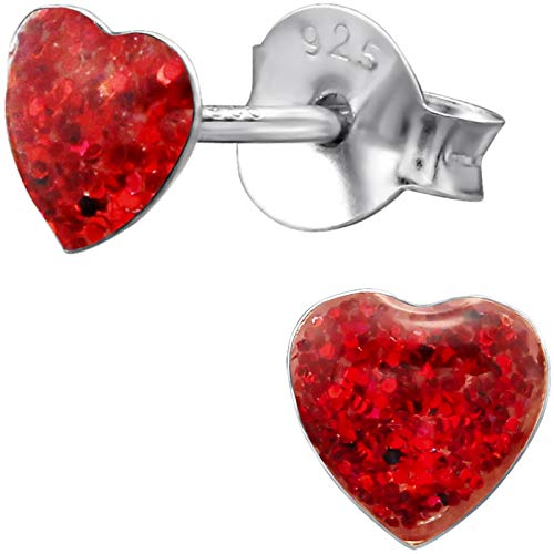 JAYARE Ohrringe Mädchen Herz 925 Sterling Silber rot Kinder Ohrstecker von JAYARE