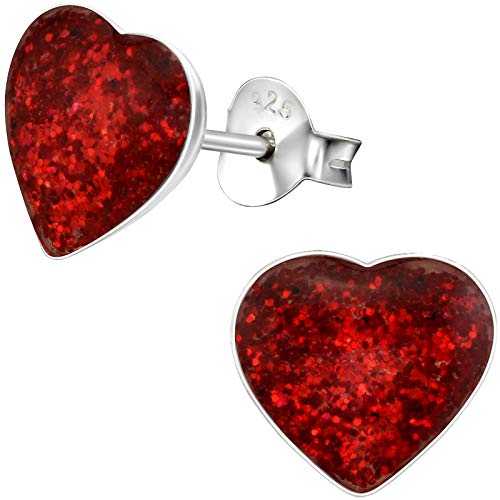 JAYARE Ohrringe Mädchen Herz 925 Sterling Silber rot Kinder Ohrstecker von JAYARE