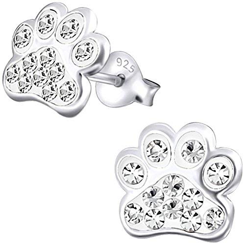 JAYARE Pfoten Kinder Ohrringe Mädchen Tatzen Glitzer Katzen Hunde Ohrstecker Silber 925 Sterling weiß Geschenke für Mädchen Schmuck im Geschenketui von JAYARE