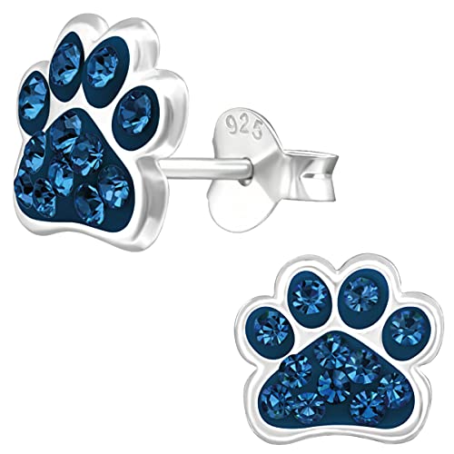 JAYARE Pfoten Kinder Ohrringe Mädchen Tatzen Glitzer Katzen Hunde Ohrstecker Silber 925 Sterling dunkel-blau Geschenke für Mädchen Schmuck im Geschenketui von JAYARE