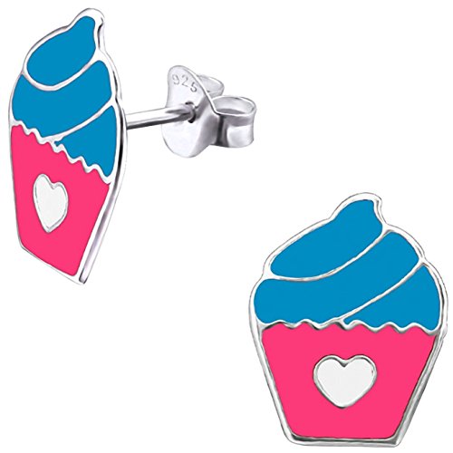 JAYARE Ohrringe Mädchen Muffin Cupcake 925 Sterling Silber blau Kinder Ohrstecker von JAYARE