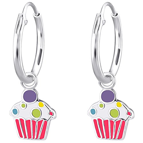 JAYARE Ohrringe Mädchen Muffin Cupcake 925 Sterling Silber rosa-pink Kinder Creolen von JAYARE