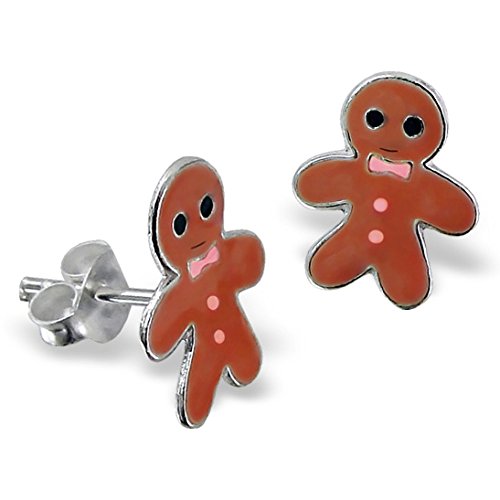 JAYARE Ohrringe Mädchen Pfefferkuchen-Mann X-mas 925 Sterling Silber braun Kinder Ohrstecker von JAYARE