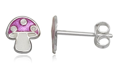JAYARE Ohrringe Mädchen Pilz 925 Sterling Silber violett-lila Kinder Ohrstecker von JAYARE
