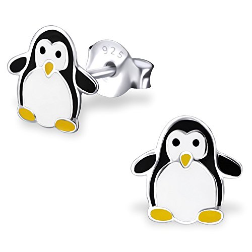 JAYARE Ohrringe Mädchen Pinguin 925 Sterling Silber schwarz Kinder Ohrstecker von JAYARE