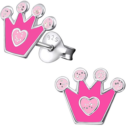 JAYARE Ohrringe Mädchen Prinzessin-Krone 925 Sterling Silber rosa-pink Kinder Ohrstecker von JAYARE