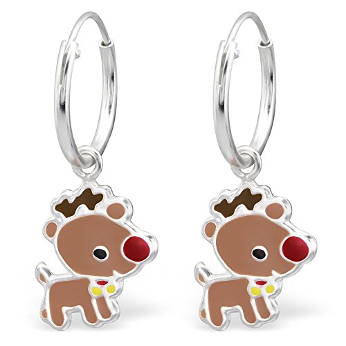 JAYARE Ohrringe Mädchen Rentier Reh X-mas 925 Sterling Silber braun Kinder Creolen von JAYARE