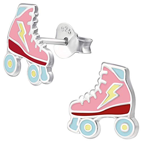 JAYARE Kinder Ohrringe Mädchen Rollschuh Ohrstecker Silber 925 Sterling Stecker Skater rosa-pink Geschenke für Mädchen im Geschenketui von JAYARE