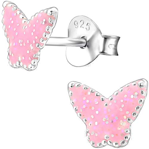 JAYARE Ohrringe Mädchen Schmetterling 925 Sterling Silber pink Kinder Ohrstecker von JAYARE