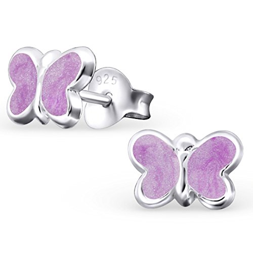 JAYARE Ohrringe Mädchen Schmetterling 925 Sterling Silber violett-lila Kinder Ohrstecker von JAYARE