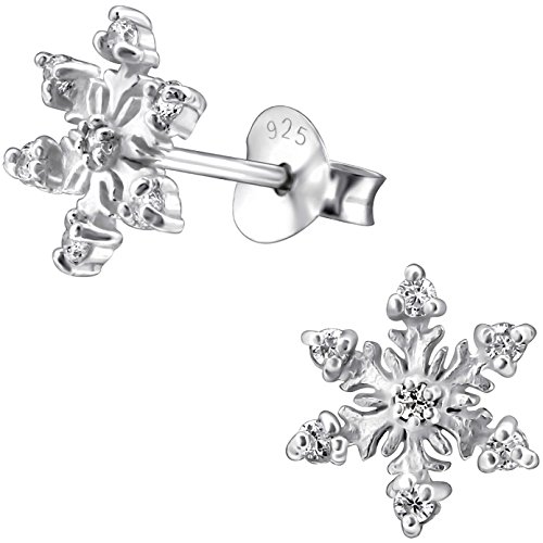 JAYARE Ohrringe Mädchen Schneeflocke Weihnachts-Sterne X-mas 925 Sterling Silber Zirkonia kristall-weiß Kinder Ohrstecker von JAYARE