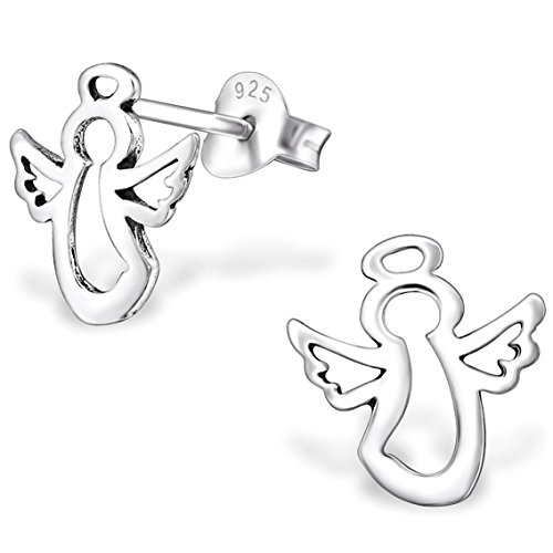 JAYARE Ohrringe Mädchen Schutzengel Glücksbringer 925 Sterling Silber oxidiert Kinder Ohrstecker von JAYARE