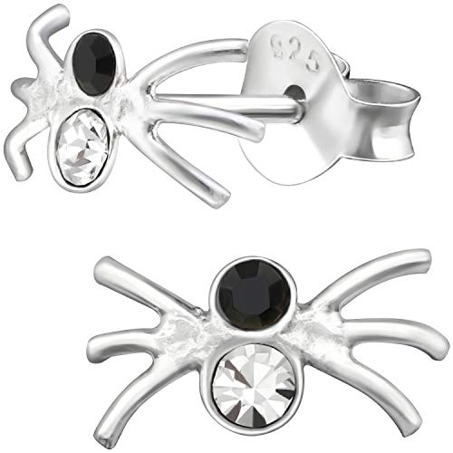 JAYARE Ohrringe Mädchen Spinnen 925 Sterling Silber Glitzer-Kristalle onyx-schwarz Kinder Ohrstecker von JAYARE