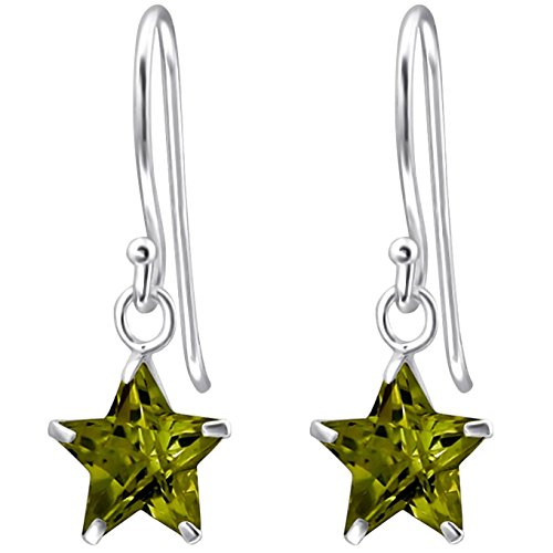 JAYARE Ohrringe Mädchen Sterne 925 Sterling Silber Zirkonia oliv-grün Kinder Ohrhänger von JAYARE