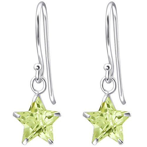 JAYARE Ohrringe Mädchen Sterne 925 Sterling Silber Zirkonia peridot-grün Kinder Ohrhänger von JAYARE