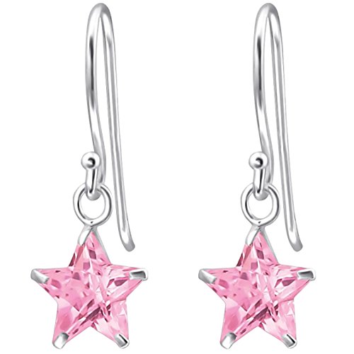 JAYARE Ohrringe Mädchen Sterne 925 Sterling Silber Zirkonia rosa-pink Kinder Ohrhänger von JAYARE