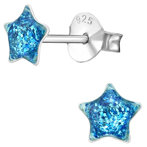 JAYARE Ohrringe Mädchen Sterne 925 Sterling Silber dunkel-blau Kinder Ohrstecker von JAYARE